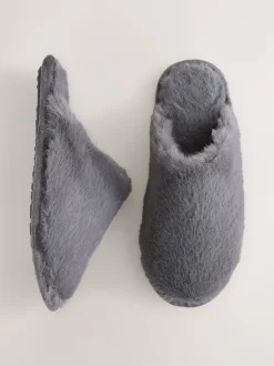 Gris - Faux Fur Mule Slippers