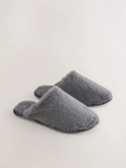 Gris - Faux Fur Mule Slippers