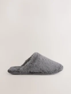 Gris - Faux Fur Mule Slippers