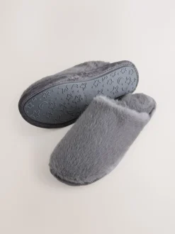 Gris - Faux Fur Mule Slippers