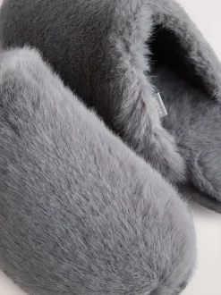 Gris - Faux Fur Mule Slippers