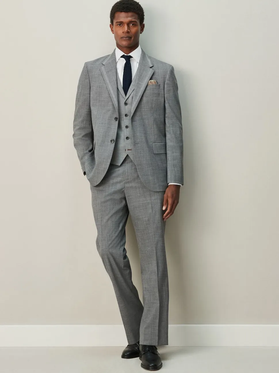 Gris - Gilet de costume à détails en tissu contrasté