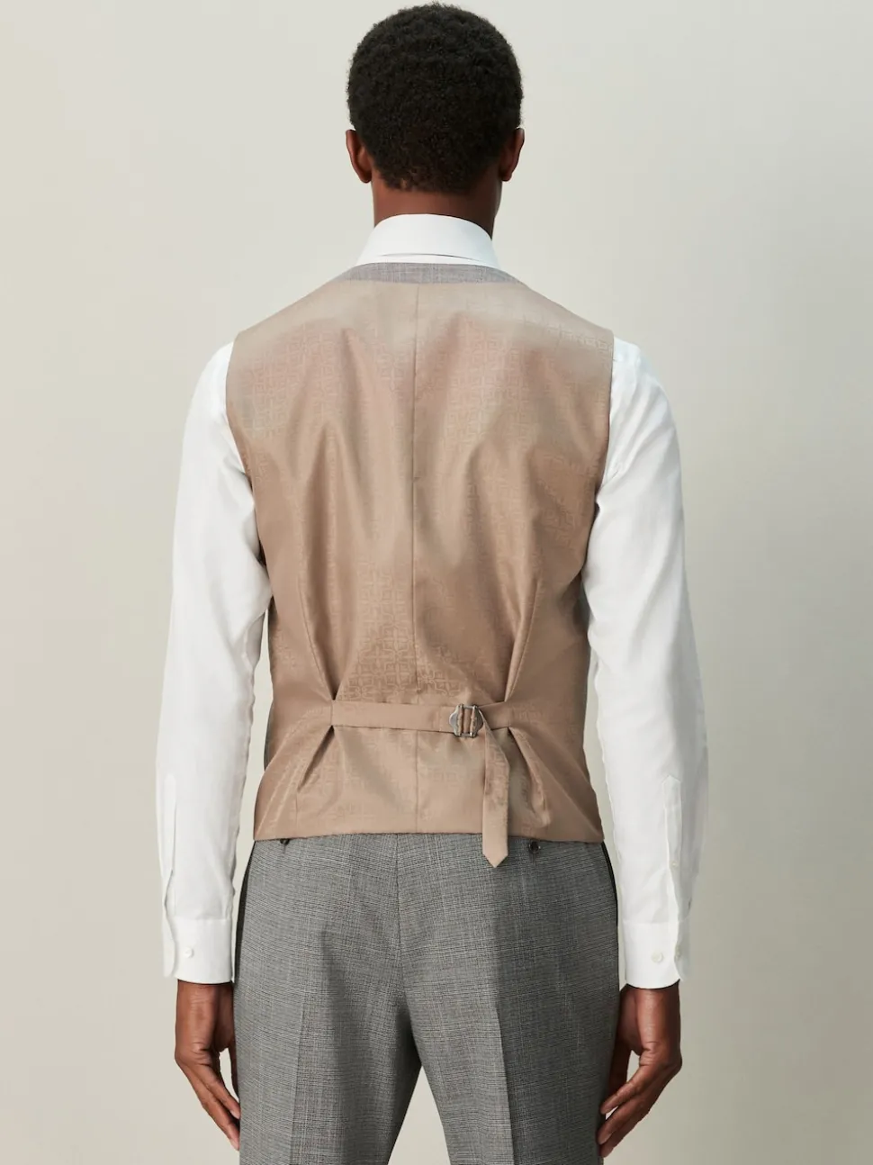 Gris - Gilet de costume à détails en tissu contrasté