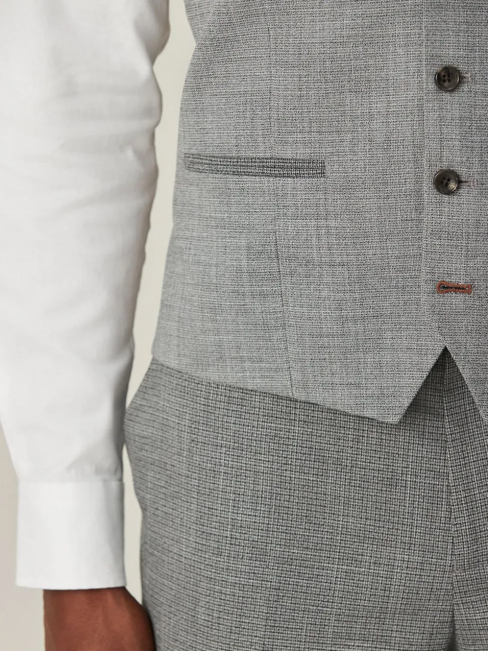 Gris - Gilet de costume à détails en tissu contrasté