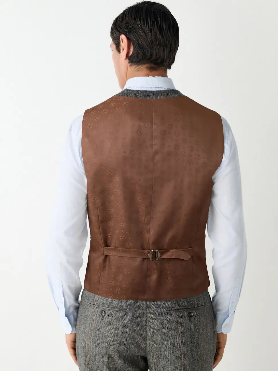 Gris - Gilet de costume coupe ajustée à rayures à chevrons en laine mélangée