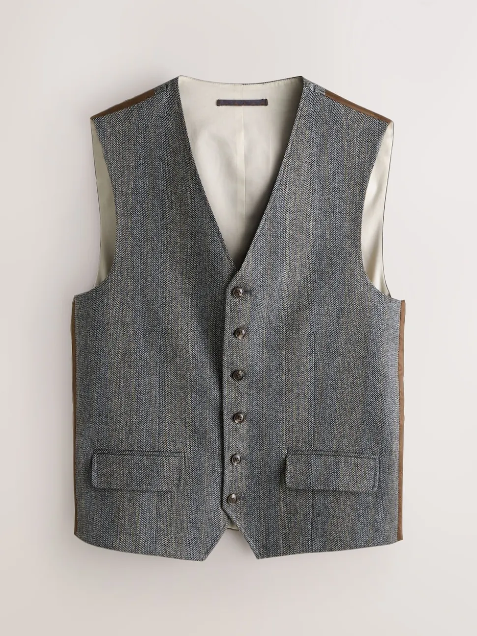 Gris - Gilet de costume coupe ajustée à rayures à chevrons en laine mélangée