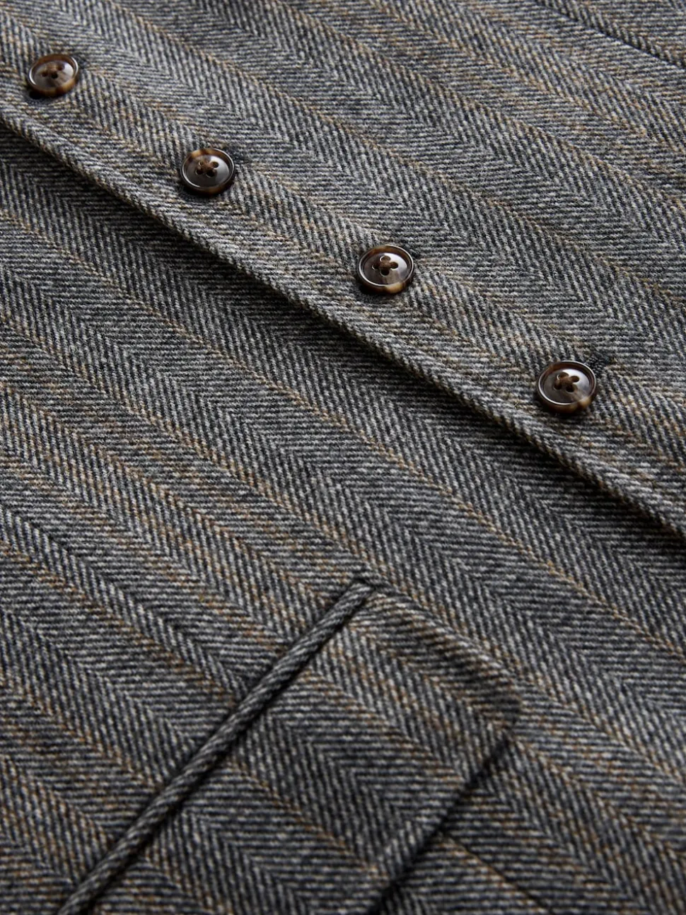 Gris - Gilet de costume coupe ajustée à rayures à chevrons en laine mélangée