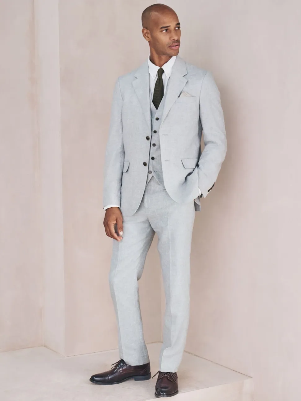 Gris - Gilet de costume en lin Blend texturé