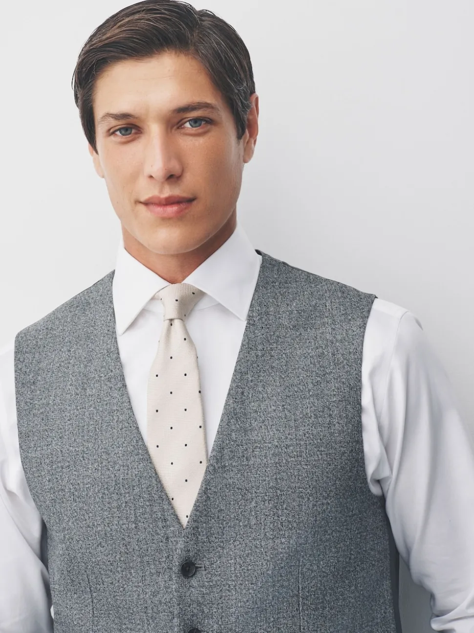 Gris - Gilet de costume en laine mérinos mélangée