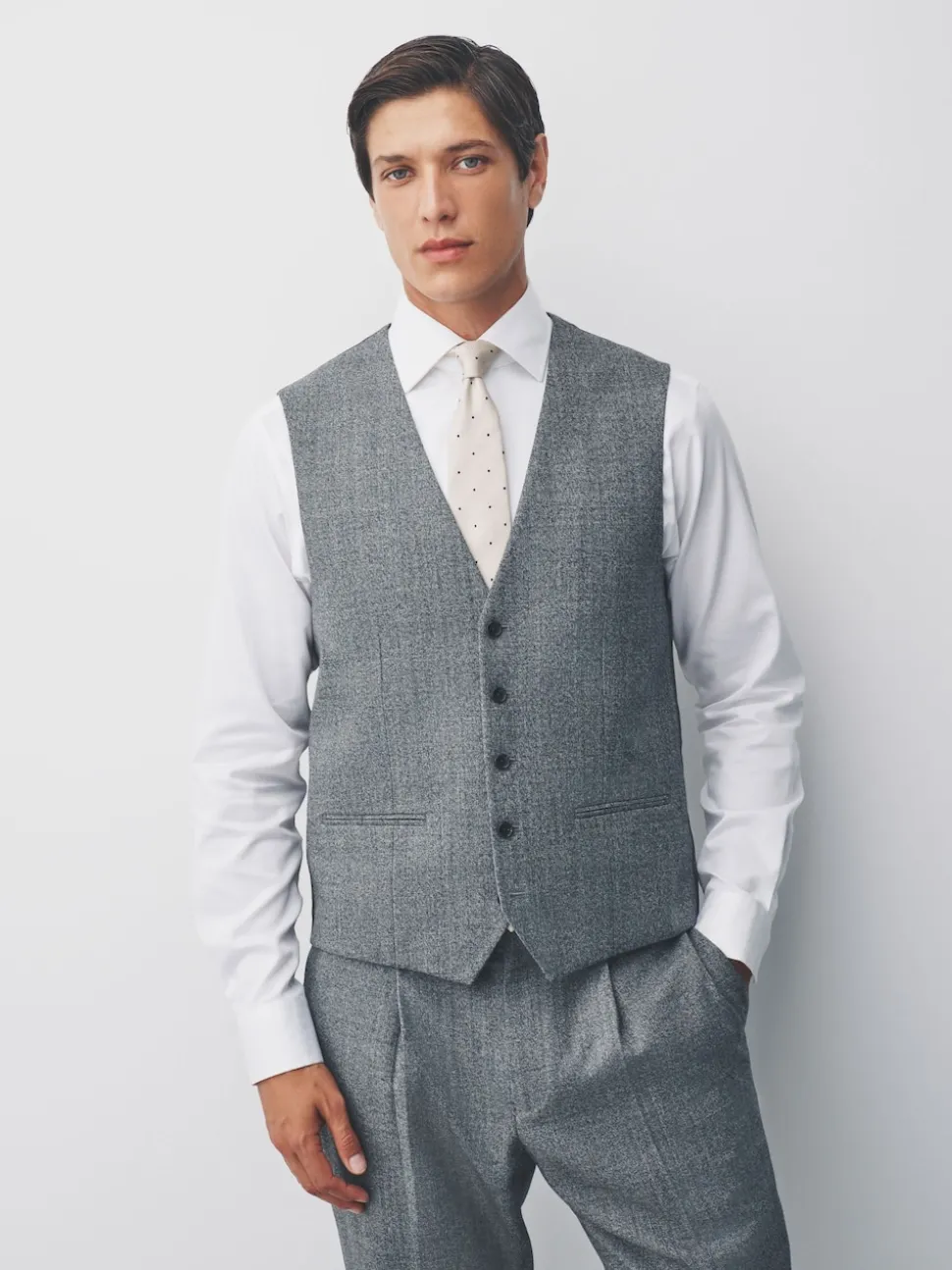 Gris - Gilet de costume en laine mérinos mélangée