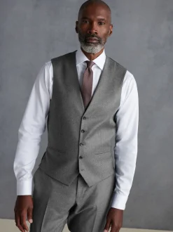 Gris - Gilet de costume en flanelle de laine et cachemire mélangés Signature Zignone