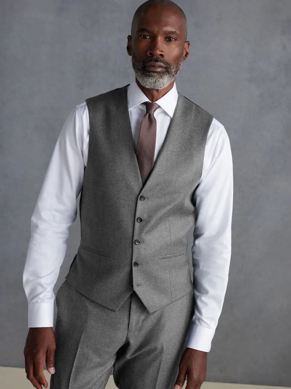 Gris - Gilet de costume en flanelle de laine et cachemire mélangés Signature Zignone