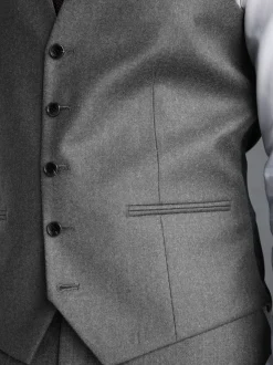 Gris - Gilet de costume en flanelle de laine et cachemire mélangés Signature Zignone