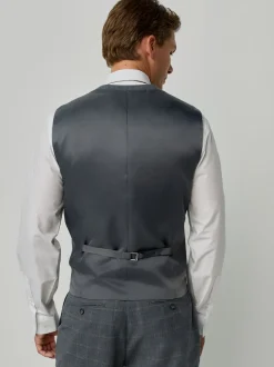 Gris - Gilet de costume habillé en flanelle à carreaux