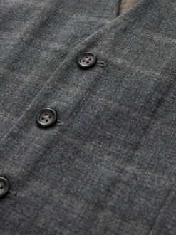 Gris - Gilet de costume habillé en flanelle à carreaux