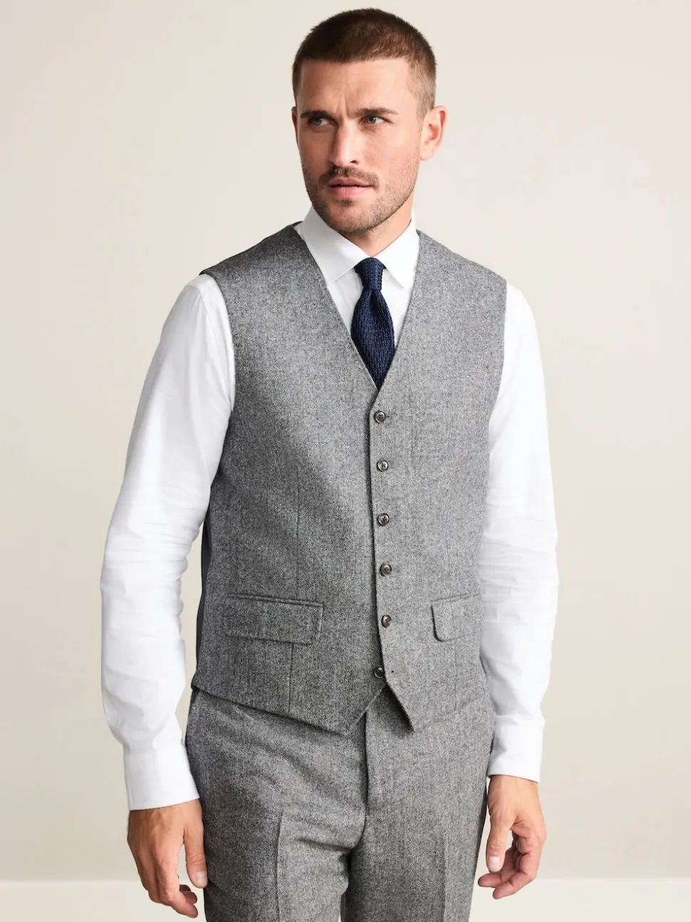 Gris - Gilet de costume Signature Abraham Moon 100% laine britannique Donegal