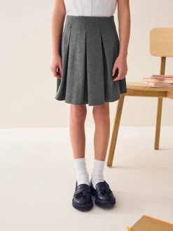 Gris - Jupe d’école plissée extensible en jersey (3-17ans)