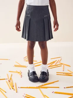 Gris - Jupes d'école en plissé brodé (3-16yrs)
