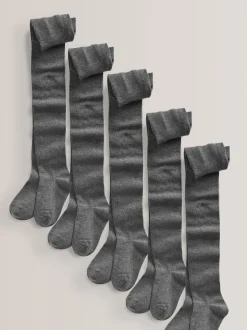 Gris - Lot de 5 de collants pour l'école en coton riche