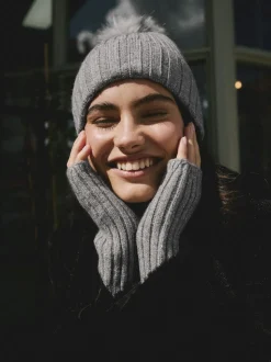 Gris - Lot de 1 gants chauffe-mains côtelés