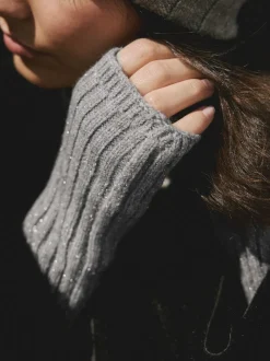 Gris - Lot de 1 gants chauffe-mains côtelés