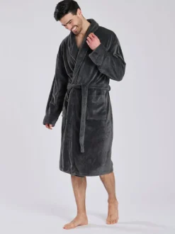 Gris - Loungeable Robe de chambre col châle en polaire