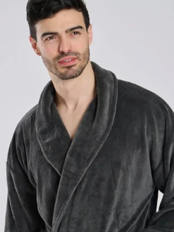 Gris - Loungeable Robe de chambre col châle en polaire