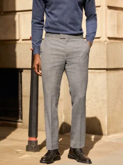 Gris - Pantalon Signature Smart en laine italienne texturée avec pattes d'ajustement sur les côtés