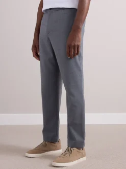 Gris - Pantalons Habillé texturés à taille élastiquée en laine