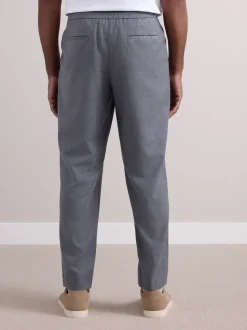 Gris - Pantalons Habillé texturés à taille élastiquée en laine