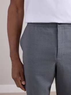 Gris - Pantalons Habillé texturés à taille élastiquée en laine