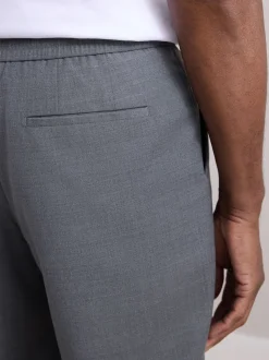 Gris - Pantalons Habillé texturés à taille élastiquée en laine
