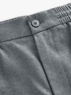 Gris - Pantalons Habillé texturés à taille élastiquée en laine