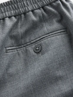 Gris - Pantalons Habillé texturés à taille élastiquée en laine