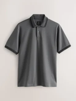 Gris - Polo à col intelligent Manches courtes