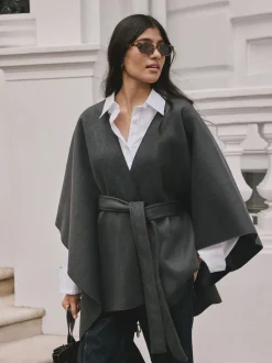 Gris - Poncho cape enveloppant sur le devant