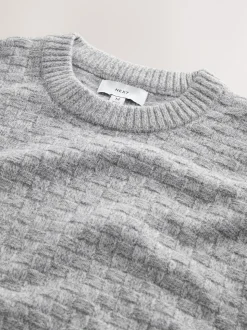 Gris - Pull à Coupe classique texturé en maille à Col rond