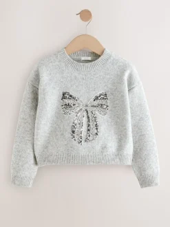 Gris - Pull à nœud à sequins (3-16ans)