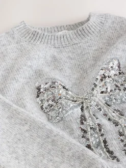 Gris - Pull à nœud à sequins (3-16ans)