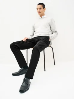 Gris - Pull Col rond en pur Coton Coupe classique