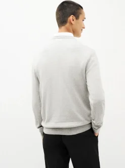 Gris - Pull Col rond en pur Coton Coupe classique