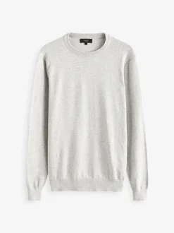 Gris - Pull Col rond en pur Coton Coupe classique