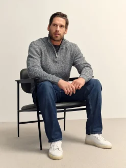 Gris - Pull Coupe classique texturé en maille à col zippé avec laine