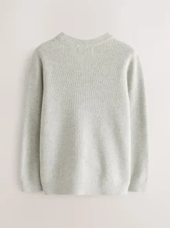 Gris - Pull en maille col rond en coton (3-16ans)