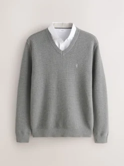 Gris - Pull Oxford texturé coupe classique