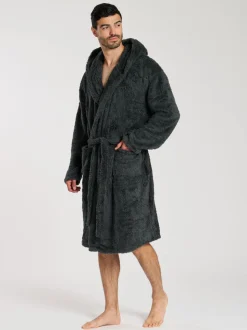 Gris - Robe de chambre à capuche Loungeable Sherpa