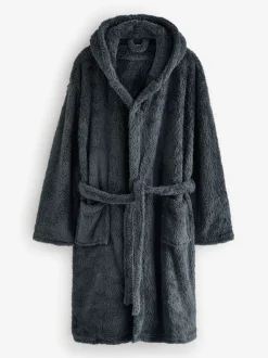 Gris - Robe de chambre à capuche Loungeable Sherpa