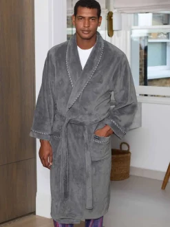 Gris - Robe de chambre Savile Row Company légère en polaire douce à bords de corde