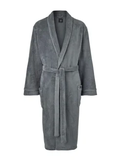 Gris - Robe de chambre Savile Row Company légère en polaire douce à bords de corde