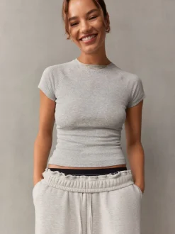 Gris - Self T-shirt côtelé ajusté